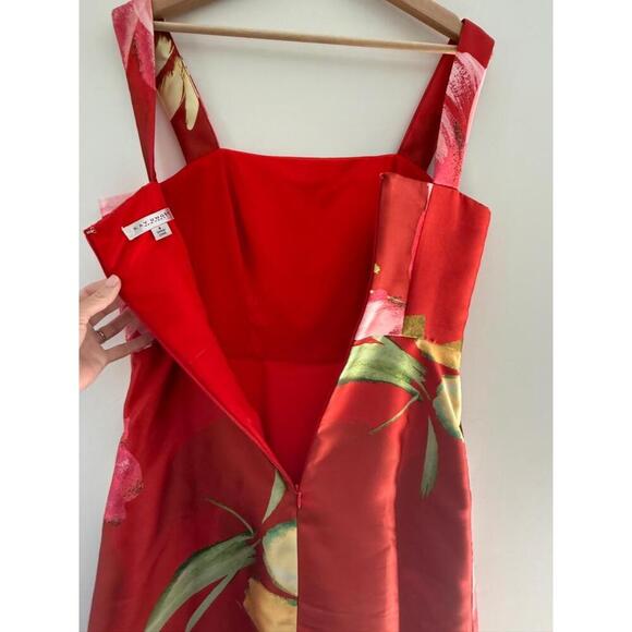 KAY UNGER NEW YORK Womens Size 6 Red Floral Sleeveless Midi Square Neck Elegant - Picture 4 of 10